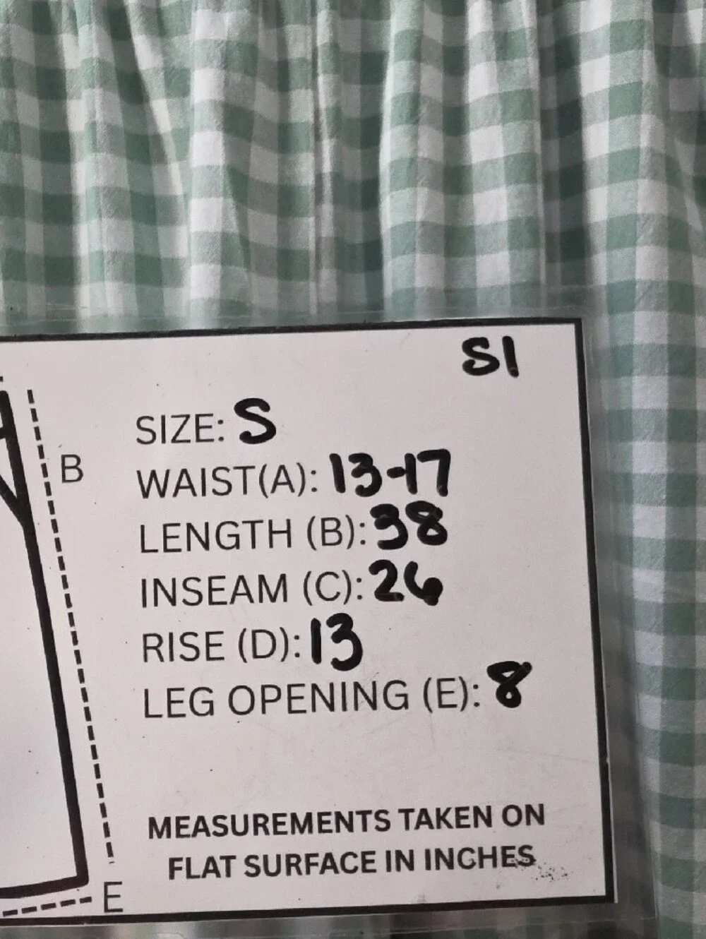 Green and White Gingham Viscose Pants - Small